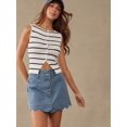 thumbnail image 4 of Womens Medium Wash-2 High-Waist Scalloped Button-Front A-Line Denim Mini, 4 of 30