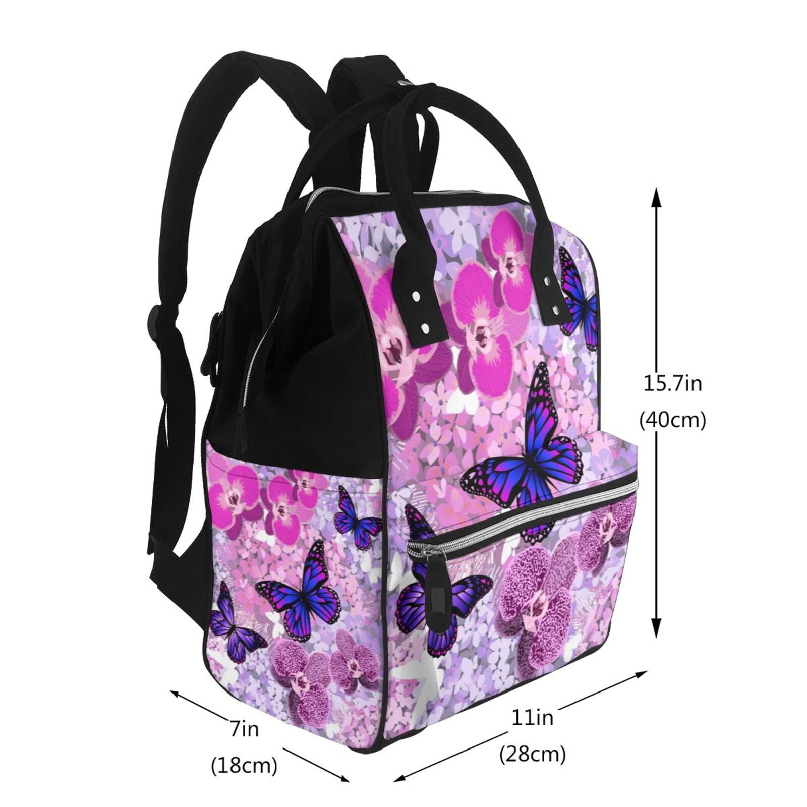 Ratiio Purple Vintage Butterfly Mummy Backpack - Waterproof Twill Canvas, Large Capacity Diaper Bag with Multiple Pockets and Adjustable Straps