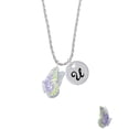 thumbnail image 2 of Delight Jewelry Silvertone Large Translucent Purple & Lime Green Flying Butterfly Silvertone Script Initial Disc - U - Charm Necklace, 20"+3", 2 of 4