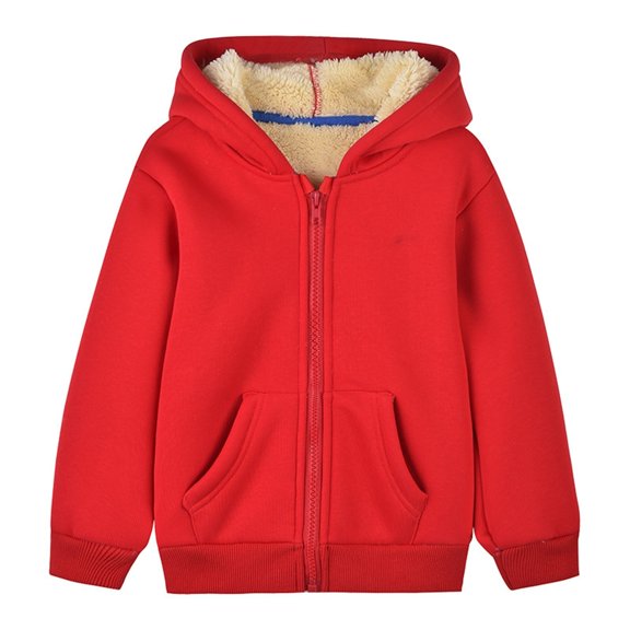 CPNG Kid Boy Girl Solid Color Sherpa Lined Classic Fleece Jacket Coat Fleece Hoodies Hooded Zip Up Sweatshirts with Pocket Kids Winter Warm Jackets