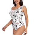 thumbnail image 4 of Balery Cute Cat One Shoulder Swimsuits for Women Ruffle Swimsuits Tummy Control One Shoulder Bathing Suits-Small, 4 of 8