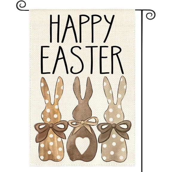 Happy Easter Polka Dot Rabbit Garden Flag 12x18 Inch Double Sided Outside, Love Heart Bunny Bow Yard Outdoor Decoration
