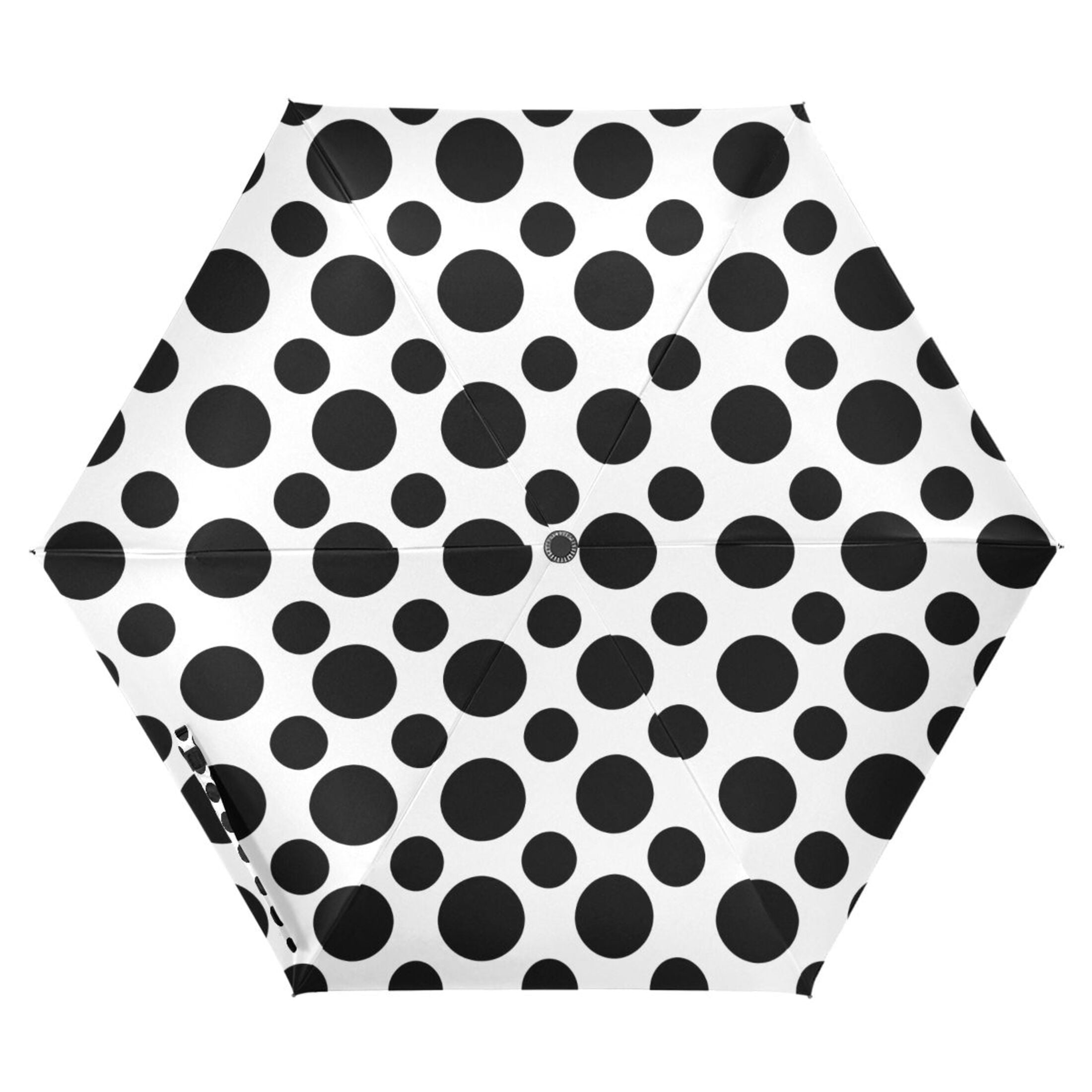 Black Polka Dots on White Compact Folding Umbrella for Rain Windproof Travel Umbrella UPF 50+ Lightweight Packable Arc Size