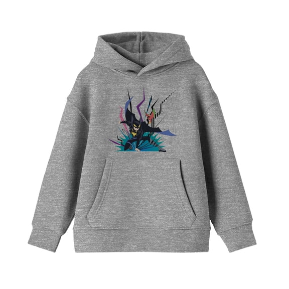 Batman and Robin Power Pose Boy's Athletic Heather Gray Graphic Hoodie-Medium
