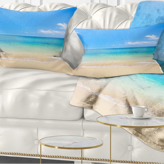 Designart Blue Waters Below Blue Sky - Seashore Photo Throw Pillow - 12x20