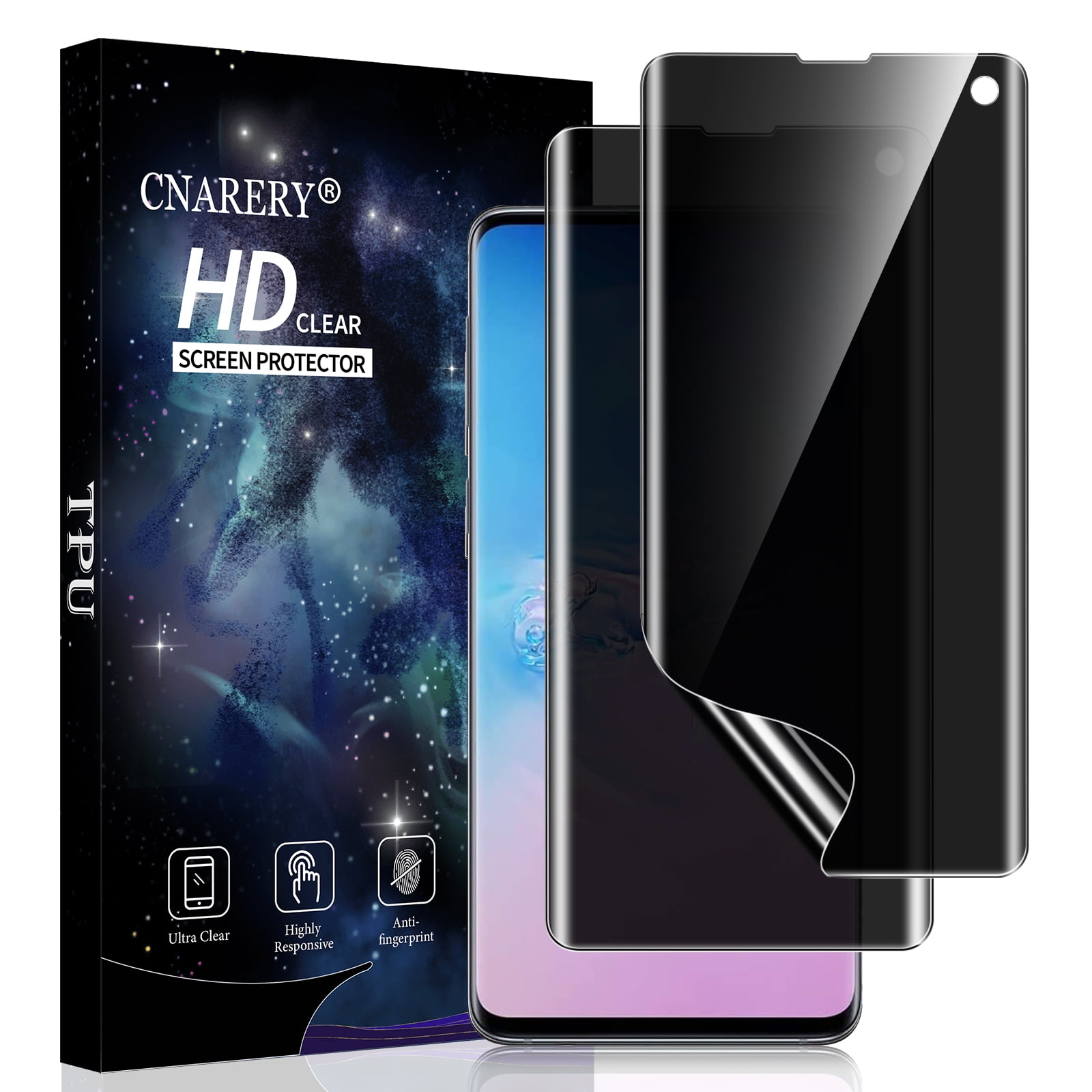 [2 Pack] Cnarery Samsung Galaxy S10 Privacy Screen Protector Flexible TPU, Fingerprint Unlock, Scratch Resistant, Easy Installation, Case Friendly, Bubble Free