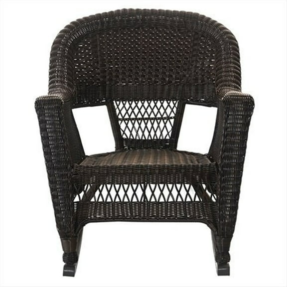 Jeco 3pc Wicker Rocker Chair Set in Espresso with Black Cushion
