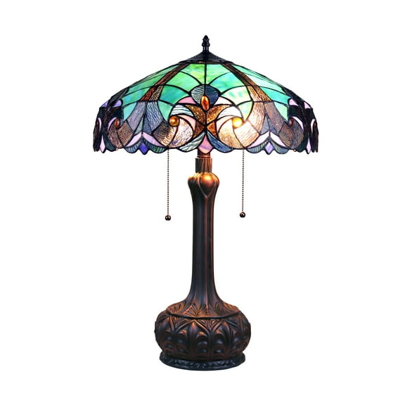 RADIANCE Goods Tiffany-Style Antique Dark Bronze 2-Light Victorian Table Lamp 18" Shade