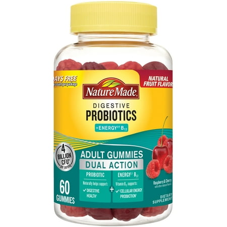 Nature Made Digestive Probiotics Gummies, Raspberry Cherry, 60