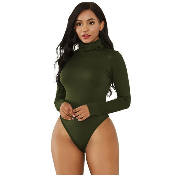 Women Turtleneck Long Sleeve Women Turtleneck Long Sleeve Bodysuit Leotard Top Blouse Jumpsuit Romper