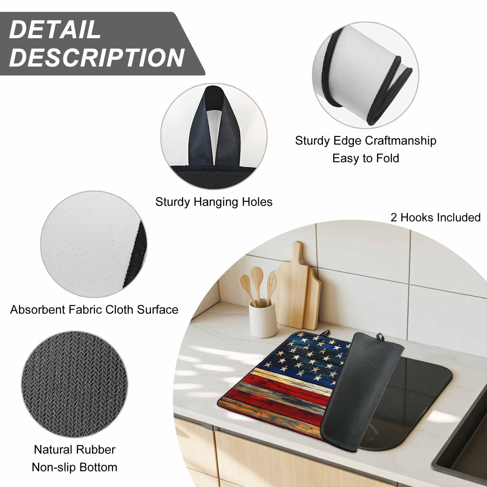 Retro American Flag Stove Top Cover for Electric Stove, Heat-proof & Non Slip Glass Top Stove Cover Protector, Blue Red USA Flag Vintage Wood Kitchen Flat Cooktop Rubber Mat 24x21 Inches