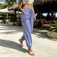 thumbnail image 6 of Womens Stripe Jogger Pants Comfy Long Lounge Bottom, Drawstring Elastic Waist Pants with Pockets Blue M(M), 6 of 7
