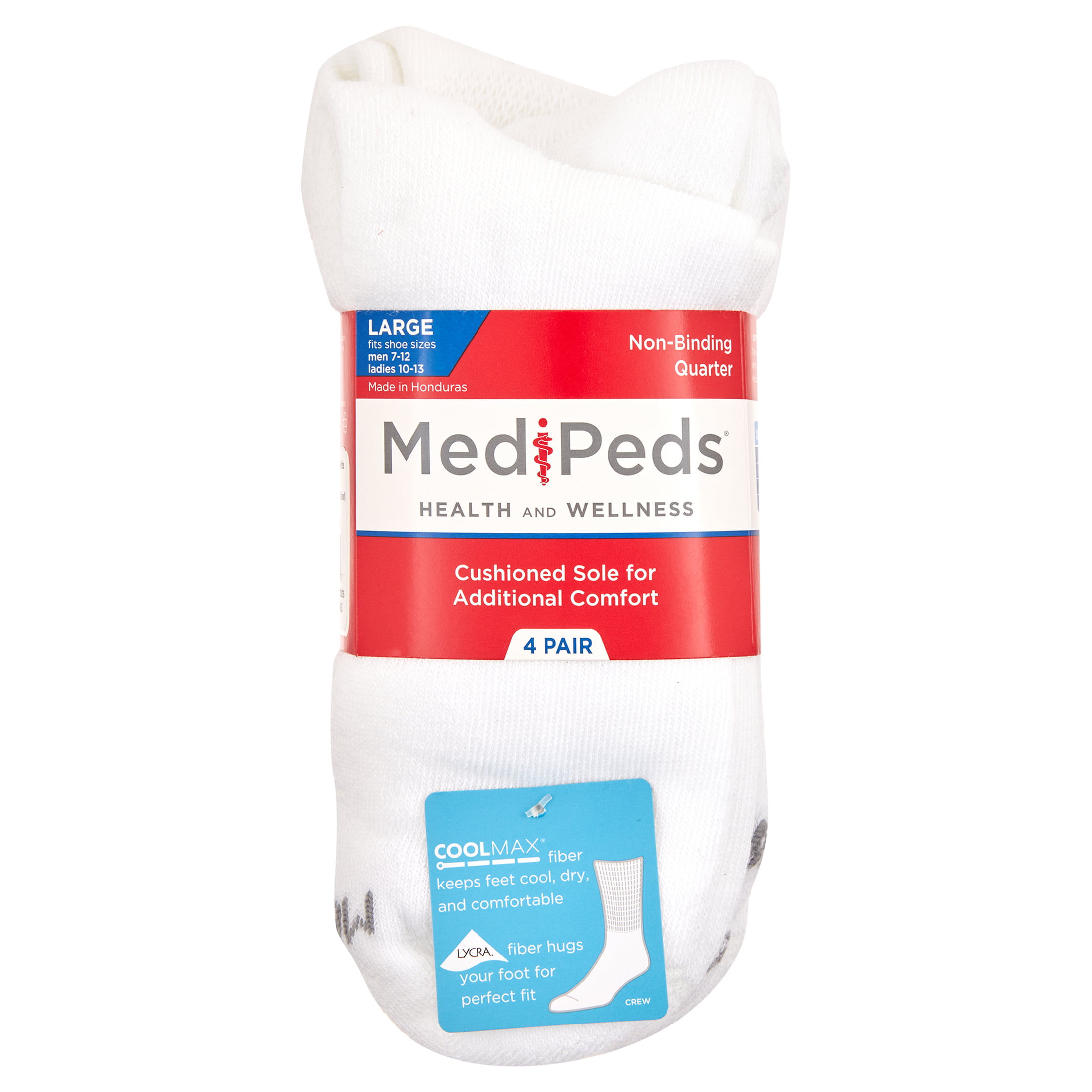 MediPEDS Mens 8 Pack Diabetic Quarter Socks with Non-Binding Top 