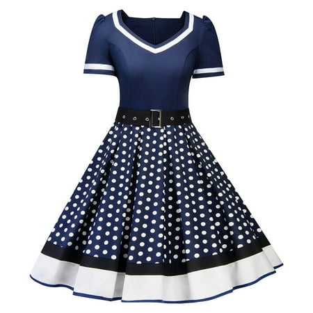 

Women s Vintage Dresses Polka Dot Sweetheart Neck 1950s Rockabilly Swing Dress Belt Slim Cocktail Party Gown Dress
