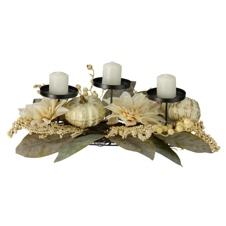 Northlight Dahlia and Pumpkin Fall Harvest Candle Holder Centerpiece - 21
