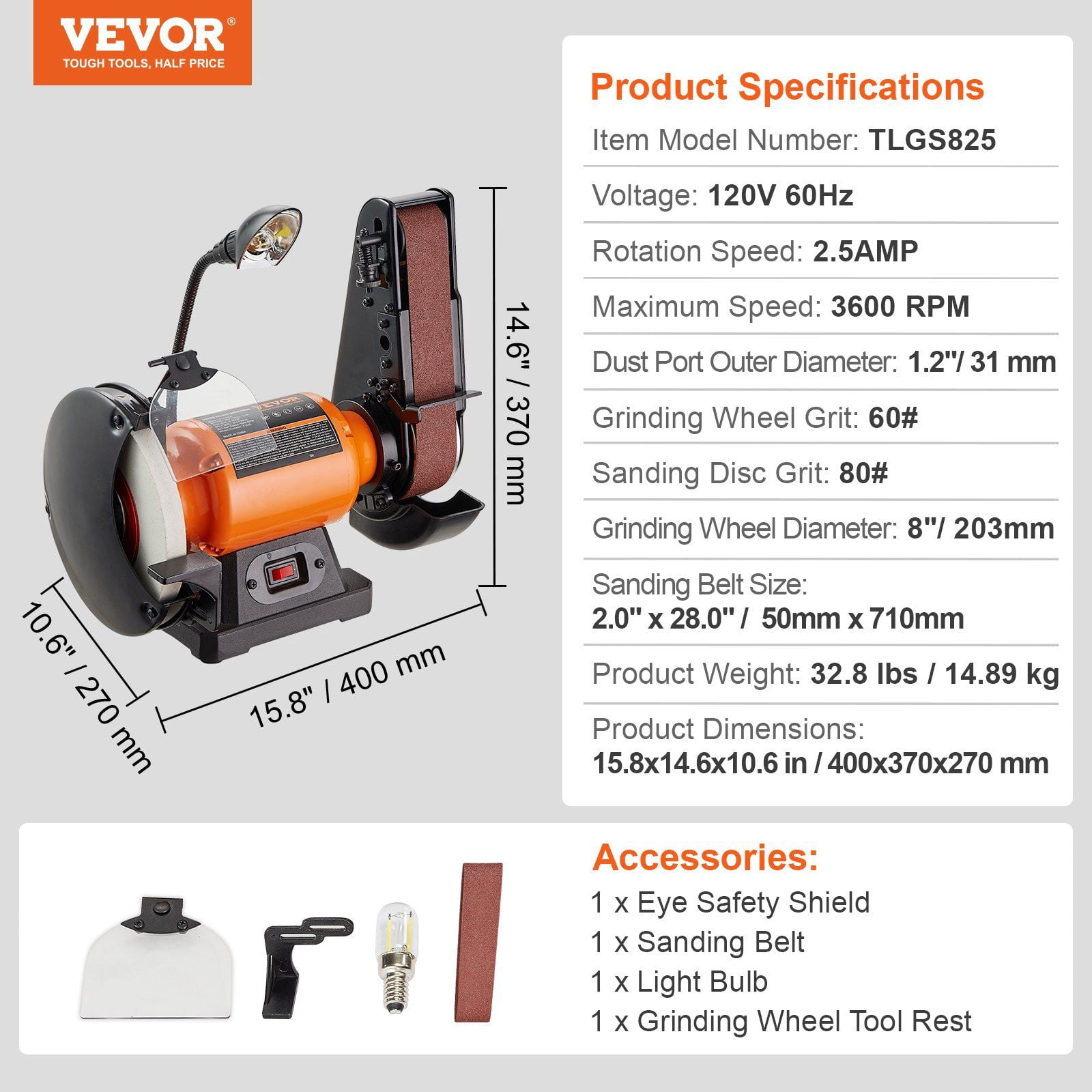 Heavy-Duty 8" Bench Grinder & 2x28" Belt Sander Combo – 2.5A Motor for Metal Grinding & Polishing