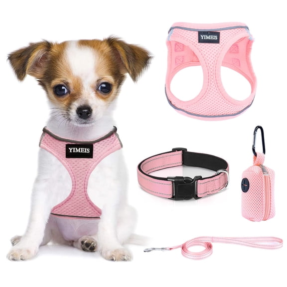 Dog Harness and Leash Set, No Pull Soft Mesh Pet Harness, Reflective Adjustable Puppy Vest for Small Medium Large Dogs, Cats (Pink, X-Small (Pack of 1)