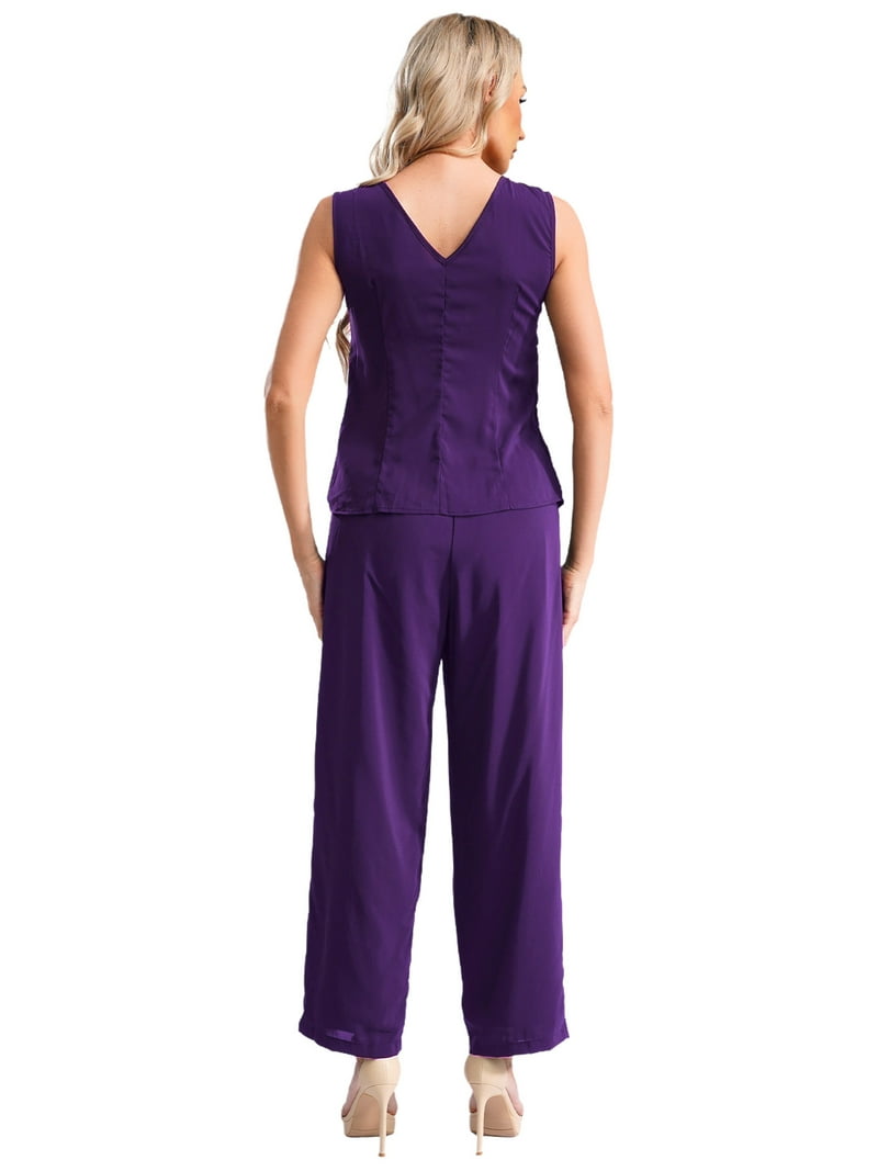 YONGHS Women's 3 Pieces Mother of The Bride Dress Pant Suits Chiffon Plus  Size Formal Evening Party Outfit Purple 5XL - Walmart.com