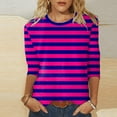 thumbnail image 2 of LINGLANG 3/4 Sleeve Shirts for Women Tops Summer Loose Fit Striped Crewneck Casual Tops Loose Work Blouses Business Fall Shirts, 2 of 6