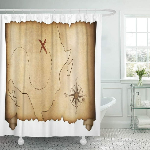 Pknmt Brown Chest Pirates Old Treasure, History Of Shower Curtains