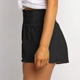 thumbnail image 3 of Pantalones cortos de cintura alta Botón detallado elástico Pantalones cortos de playa suaves y transpirables para mujeres Niñas Vacaciones Negro M, 3 of 5