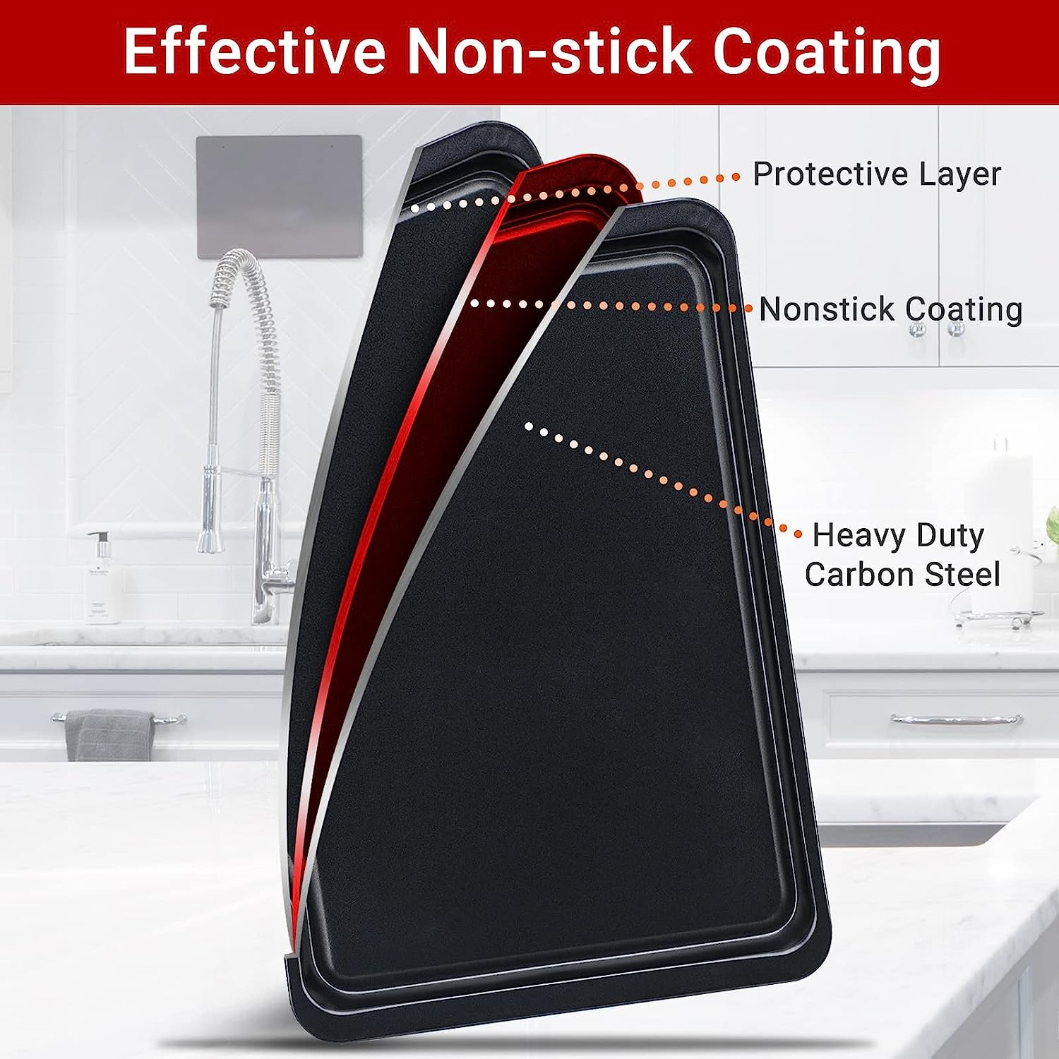 Baking Sheet 2 Pack, 10x14.6 Inch Cookie Sheet Nonstick Carbon Steel Baking Sheet for Oven Pans Baking Tray Cooking Sheets Black