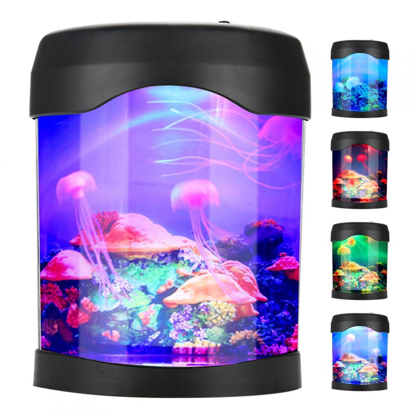 Multifunctional USB Rechargeable Mini Fish Tank Illuminate Aquarium with Clock Function LED Light Table Decoration Black Mini Fish Tank 
