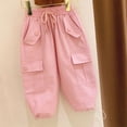 thumbnail image 2 of Baby Toddler Cargo Pants Casual Elastic Waist Multi Pocket Straight Wide Leg Trousers for Boys Girls, 2 of 6