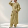thumbnail image 2 of Mens Robe Thick Fleece Velvet Solid Color V Neck Bathrobe Mens Pjs Sets,Yellow,XL, 2 of 3