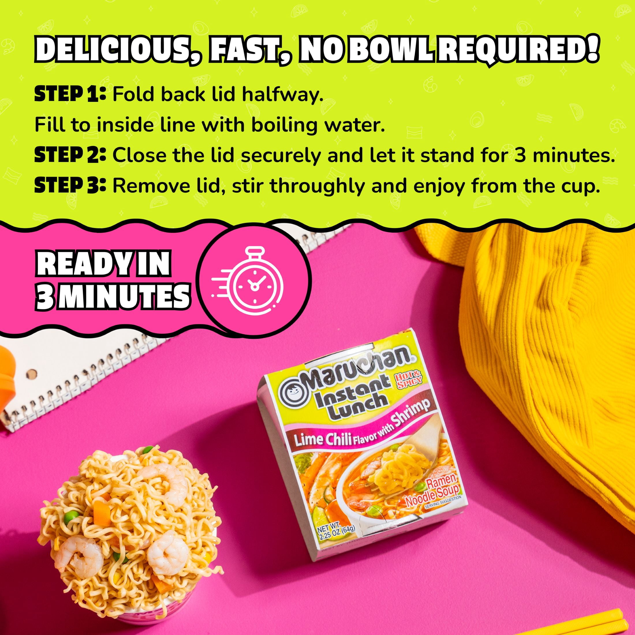 Maruchan Instant Lunch Ramen Noodles, Lime Chili Flavor with Shrimp, 2.25 oz Cup