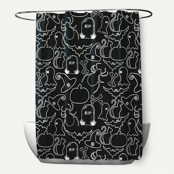 Simply Daisy 70" W x 73" L Halloween Halloween Outlines Polyester Shower Curtain, Black [1 Ct]