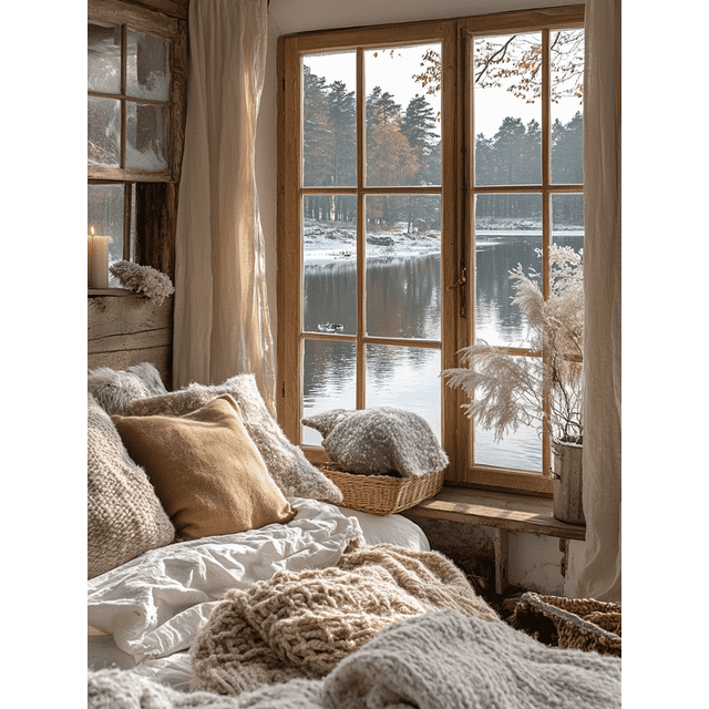 Qisvanset Framed Canvas Wall Art 12x16 Inch Romantic Swan Lake Winter Farmhouse Home Decor