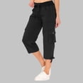 thumbnail image 2 of Capri Pants Women's Summer Solid Color Pocket Drawstring Slacks Capri Pants Pocket Cargo Pants Solid Mid Calf Black L, 2 of 7