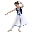 thumbnail image 4 of iiniim Kids Girls Ballet Tutu Dress Lacework Velvet Long Tulle Dress Figure Ice Skating Dance Wear Navy Blue 5-6, 4 of 7