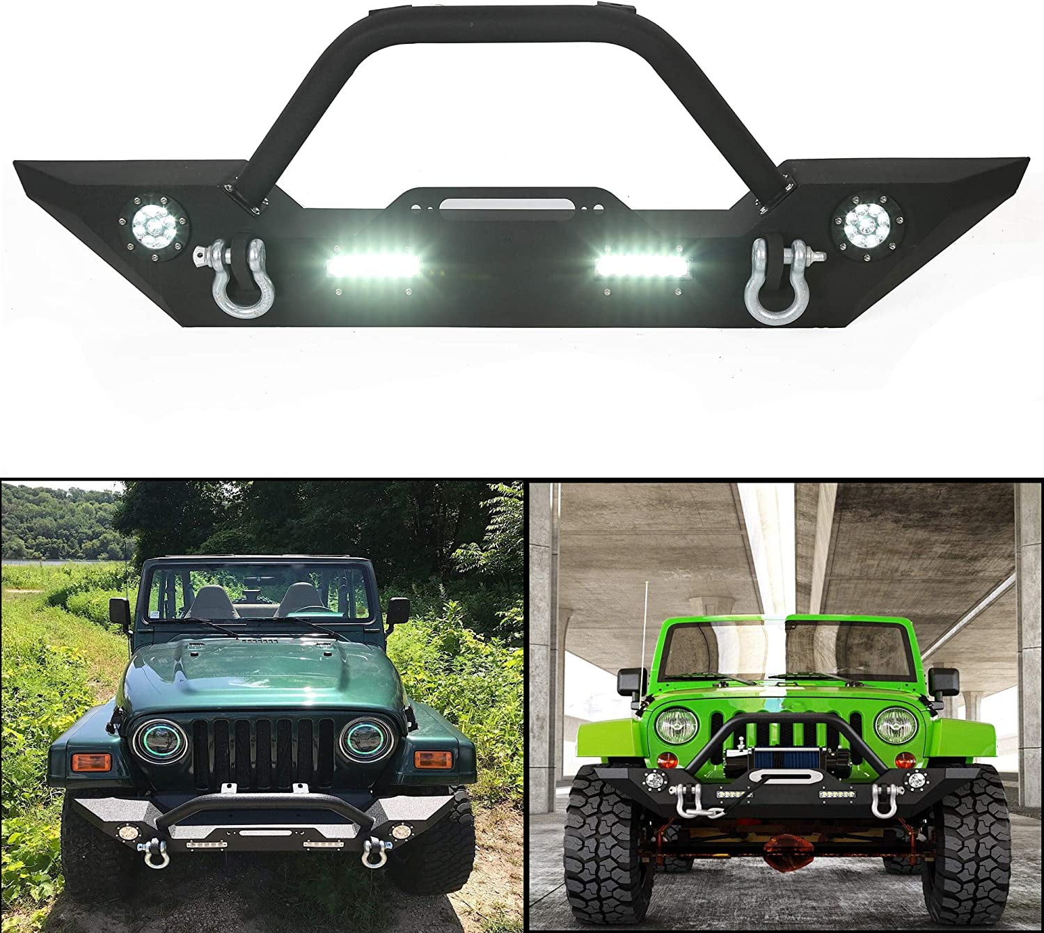 Kojem Front Bumper W/ Winch Plate & LED Lights D-rings for 2007-2018 Jeep  Wrangler JK + 2018-2022 JL / JLU + 2020 2021 2022 Gladiator JT 