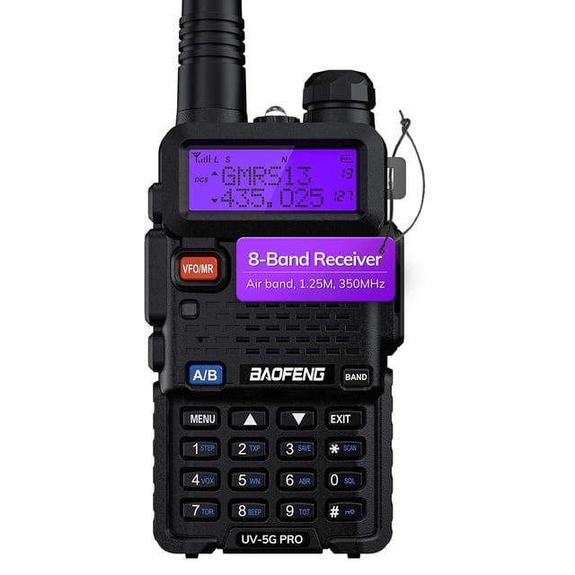 Radio portátil BAOFENG UV-5G PRO GMRS 5W NOAA/UHF/VHF/Airband