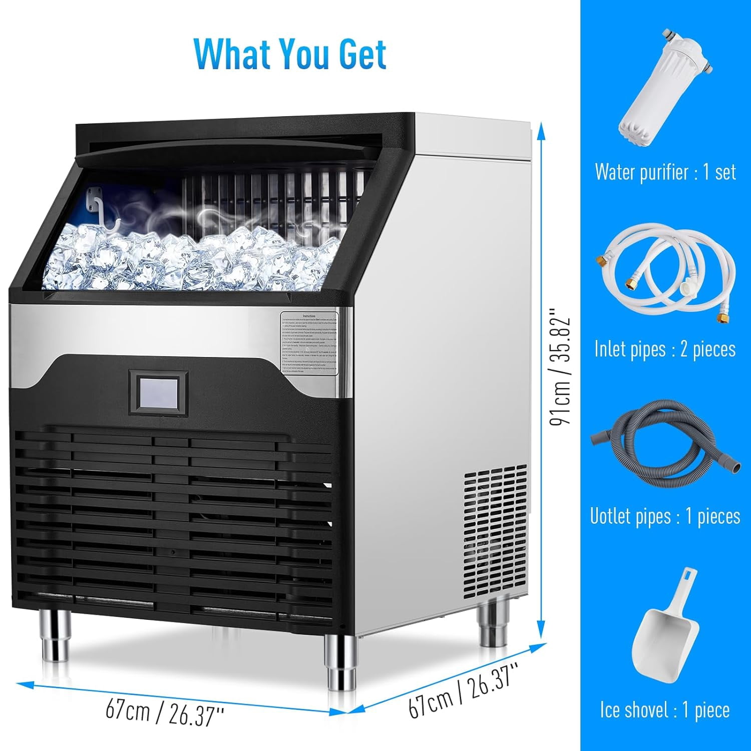 IdealHouse Commercial Ice Maker Machine 160LBS/24H, Freestanding Stainless Steel Ice Maker with 100 Lbs Capacity, Industrial Ice Machine, Ice Ready in 5-15 min, Under Counter Ice Maker
