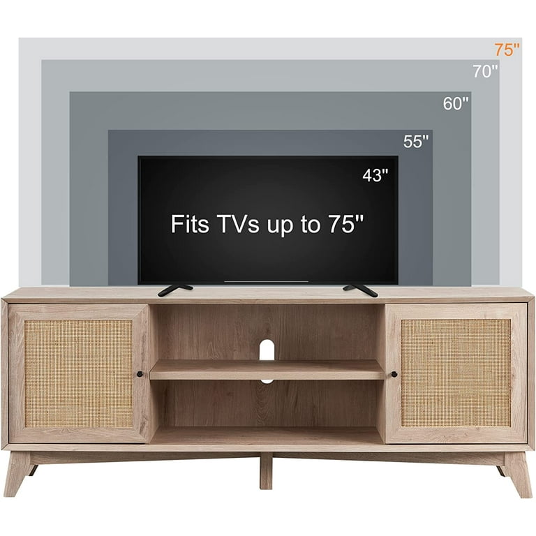 Laquela Farmhouse TV Stand For Tvs Up To 75, Wood TV Media Console Table  Cabinet Storage