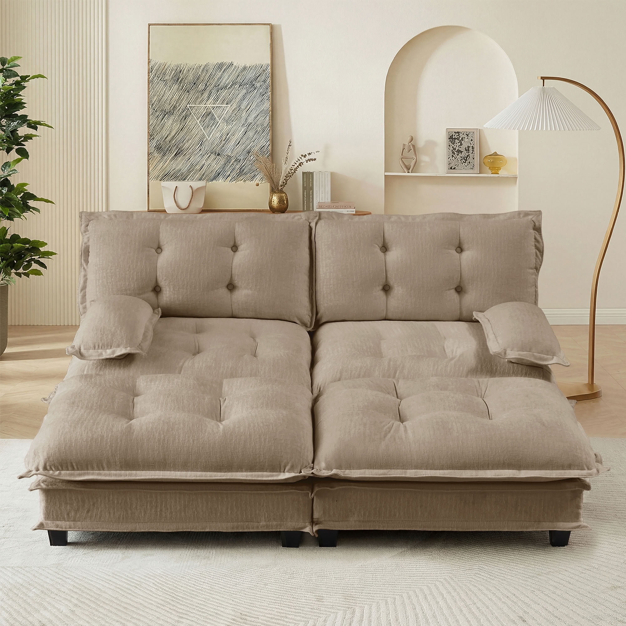 MAYEERTY 77" Cloud Modular Sleeper Sofa with Dual Ottomans, Chenille 2-Seat Sectional Couch for Home & Small Apartment