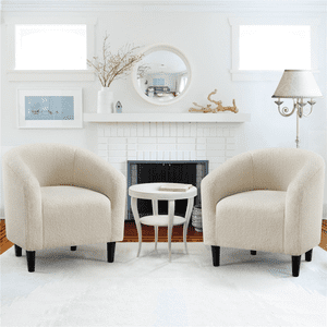 Renwick Modern Upholstered Tub Chair Set of 2, Ivory Boucle