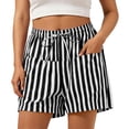 thumbnail image 2 of Lmueinov Women's Striped Casual Shorts Elastic Waist Adjustable Drawstring Loose Fit Lightweight Summer Beach Lounge Shorts with Pockets, S-3XL, 2 of 5
