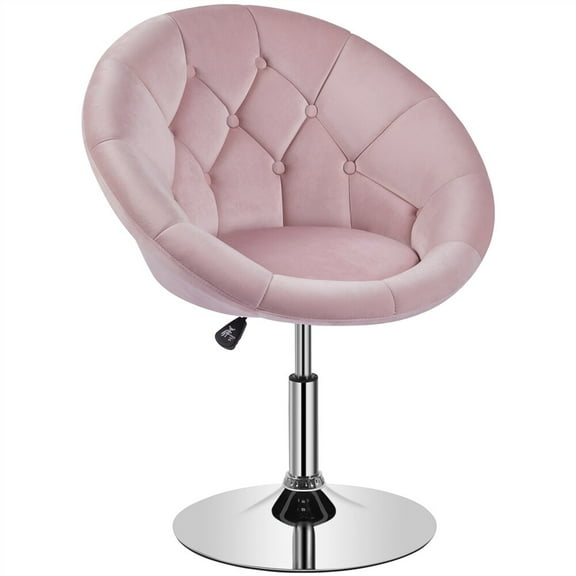 AetherLove Living Room Vanity Chair Makeup Velvet Round Tufted Back Swivel Accent with Chrome Frame Height Adjustable for Room, Bedroom, Pink