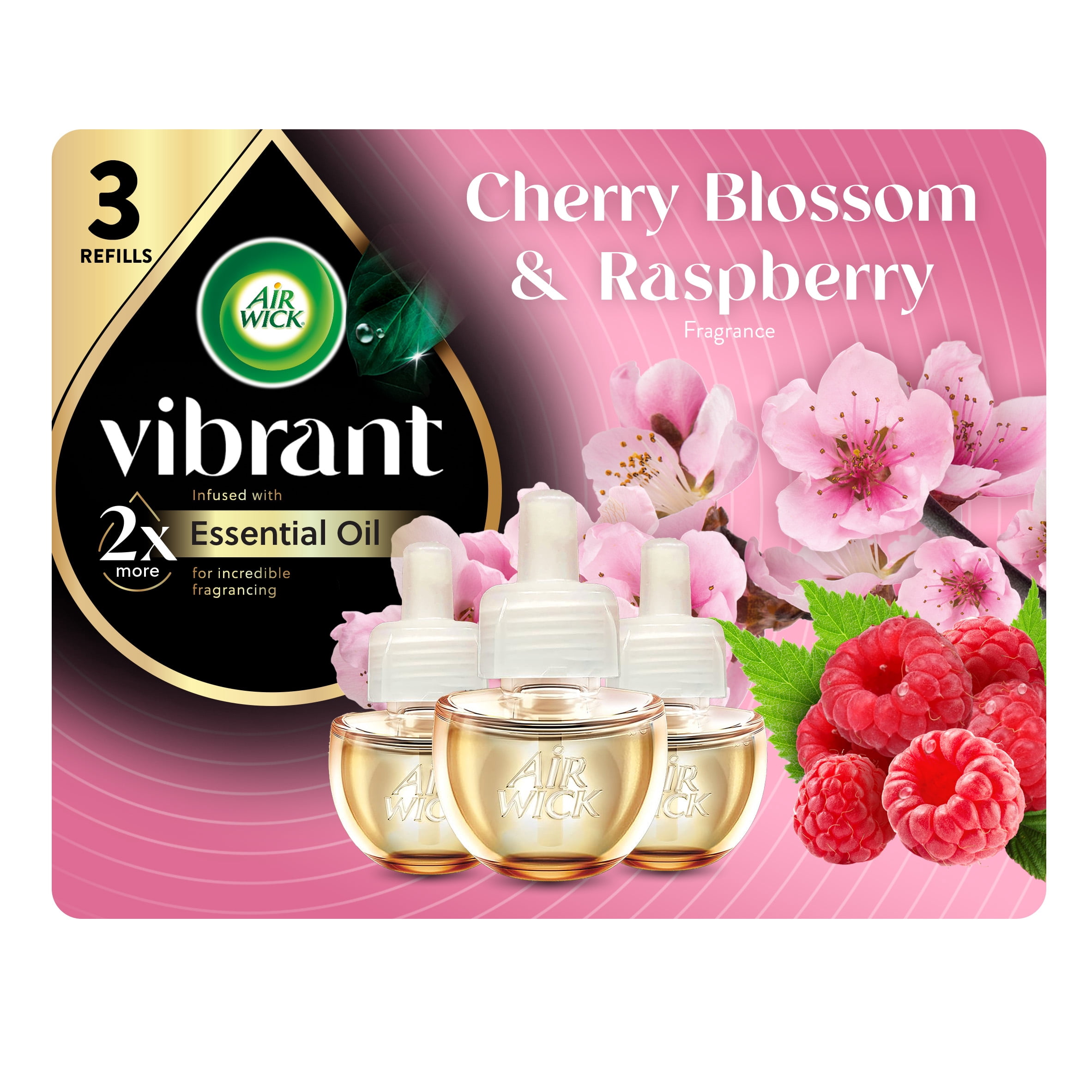 (6 pack) Air Wick Plug-In Vibrant Scented Oil Warmer Air Freshener Refills, Cherry Blossom & Raspberry, 3 Count