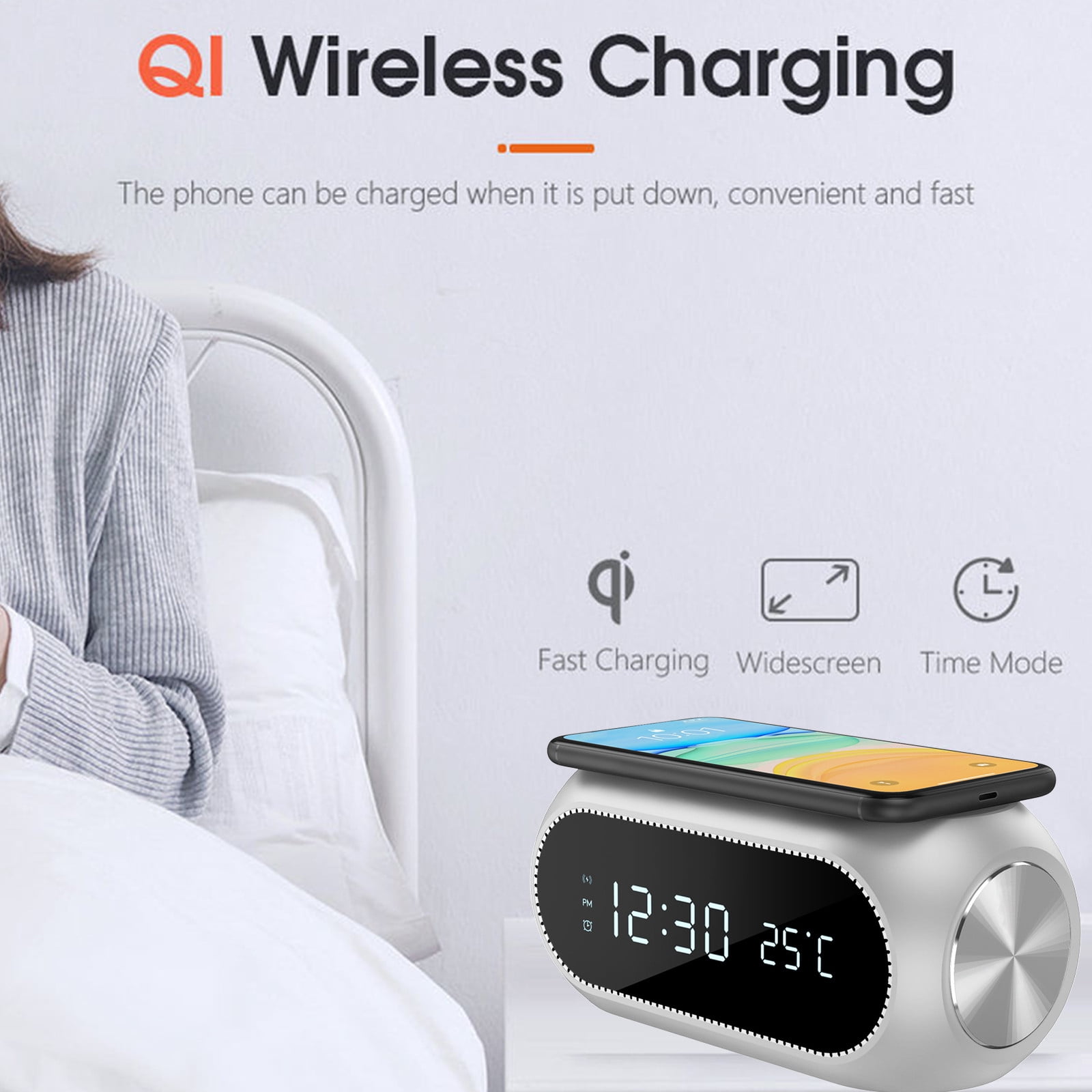 Wireless Charger Alarm Clock 15W Fast Charging LED Digital Display ABS Type-C Time Temperature Display Smart Chip Overcurrent Overheat Protection iOS Android Desktop