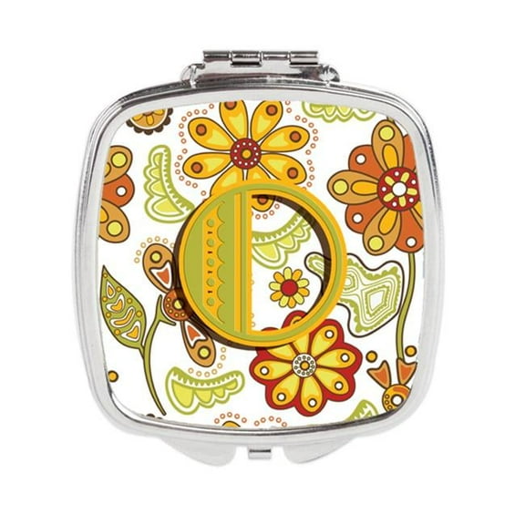 Letter O Floral Mustard & Green Compact Mirror