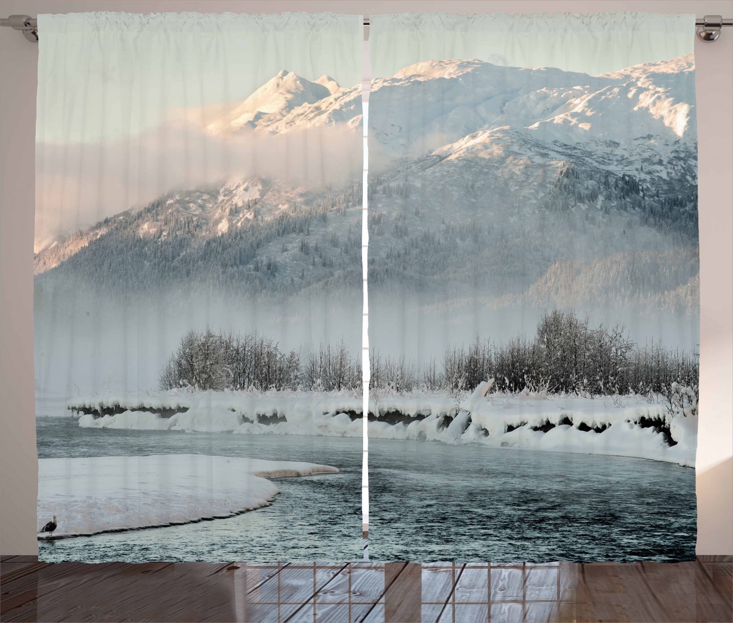 3D Curtain Blockout Drapes Fabric Winter Snow Scene Photo Print Window Decor 