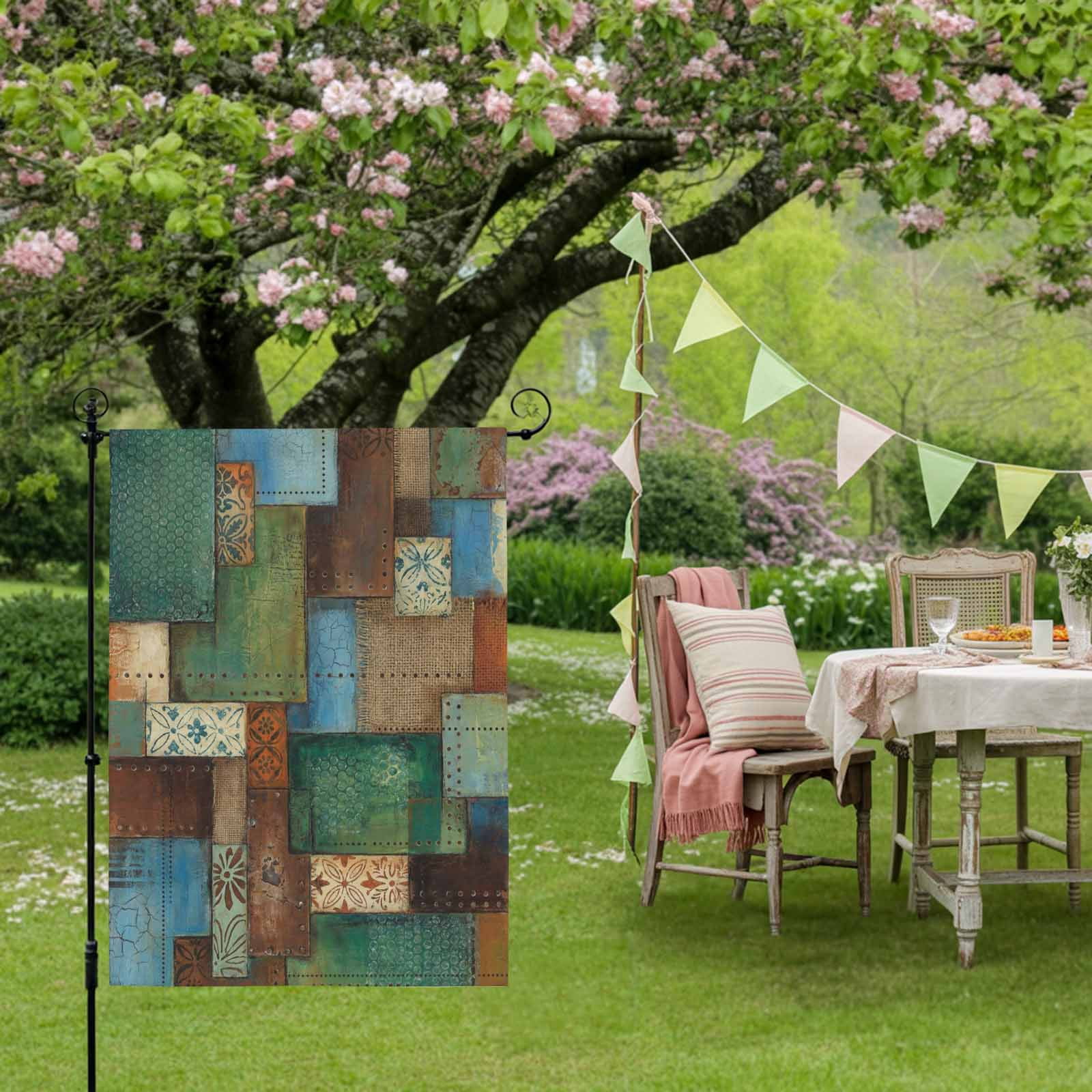 Bohemian House Flag 28 x 40 Inches, Modern Mottled Art Prints Geometric Plaid Patchwork Weather Proof Outdoor Patio Flags Double Sided Small House Decoration for Yard Lawn Outside Home