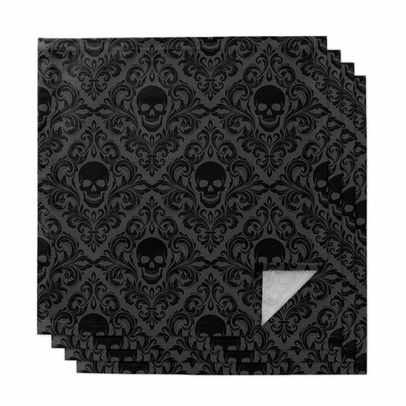 Black Skeleton Cloth Napkins, Light Blue Horror Skull Vintage Chic Art Washable and Reusable Dinner Napkins Set of 4, Table Napkin for Kitchen Party Birthday Wedding Hotel Housewarming 20"x20"