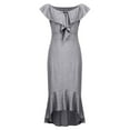 thumbnail image 5 of JINMGG Womens Plus Size $5 Women Short Sleeve Solid Color Off Shoulder Slim Fit Ruffle Edge Hollowed Out Knee-Length Dress Gray M, 5 of 7
