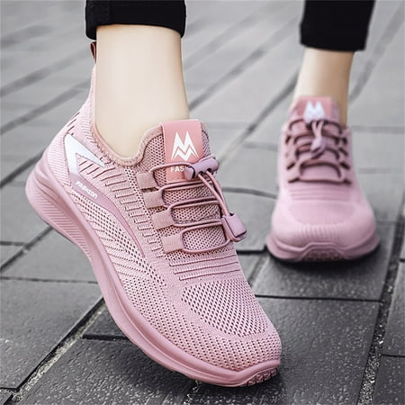 MPWEGNP Shoes for Women Fashion Summer Autumn Sneakers Flat Lightweight Mesh Breathable Elastic Womens (Pink 8)